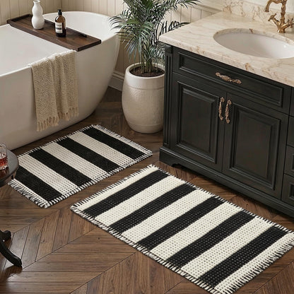 MatEssenz Waffle Bath Mat, 20x32, Black White