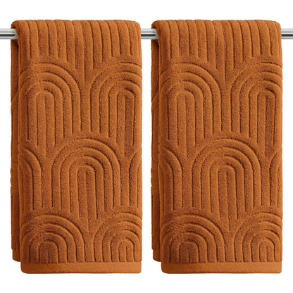 Artoid Mode 2 Pcs Caramel 3D Arched Stripes Jacquard Hand Towels for Bathroom, 100% Cotton Soft Absorbent Bathroom Decor Towels, 13.7 x 29.5 Inch