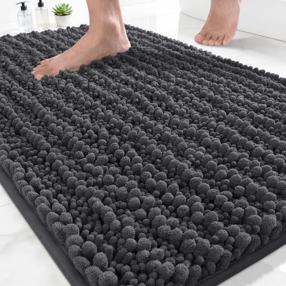Yimobra Bathroom Rugs Non Slip Washable 32x20 Inch - Ultra Soft Absorbent Chenille Bath Mat, Quick Dry Shaggy Floor Carpet for Tub Shower, Gray Home Decor Accessories
