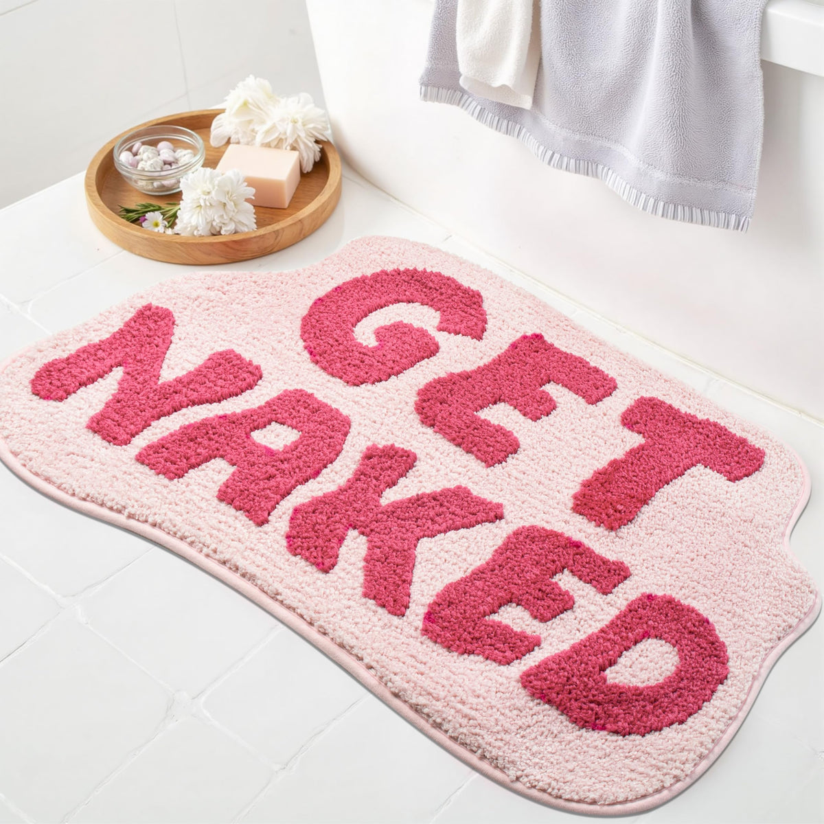 KOEXM Get Naked Bath Mat Long Runner Mat Cute Bathroom Rugs