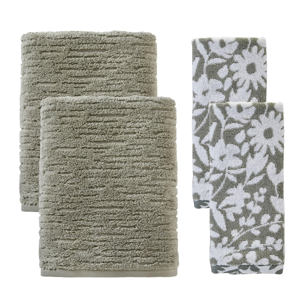 SKL Home Distressed Leaves Hand Towel Set-2pc, Turkish Cotton, Denim Blue