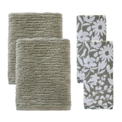 SKL Home Distressed Leaves Hand Towel Set-2pc, Turkish Cotton, Denim Blue