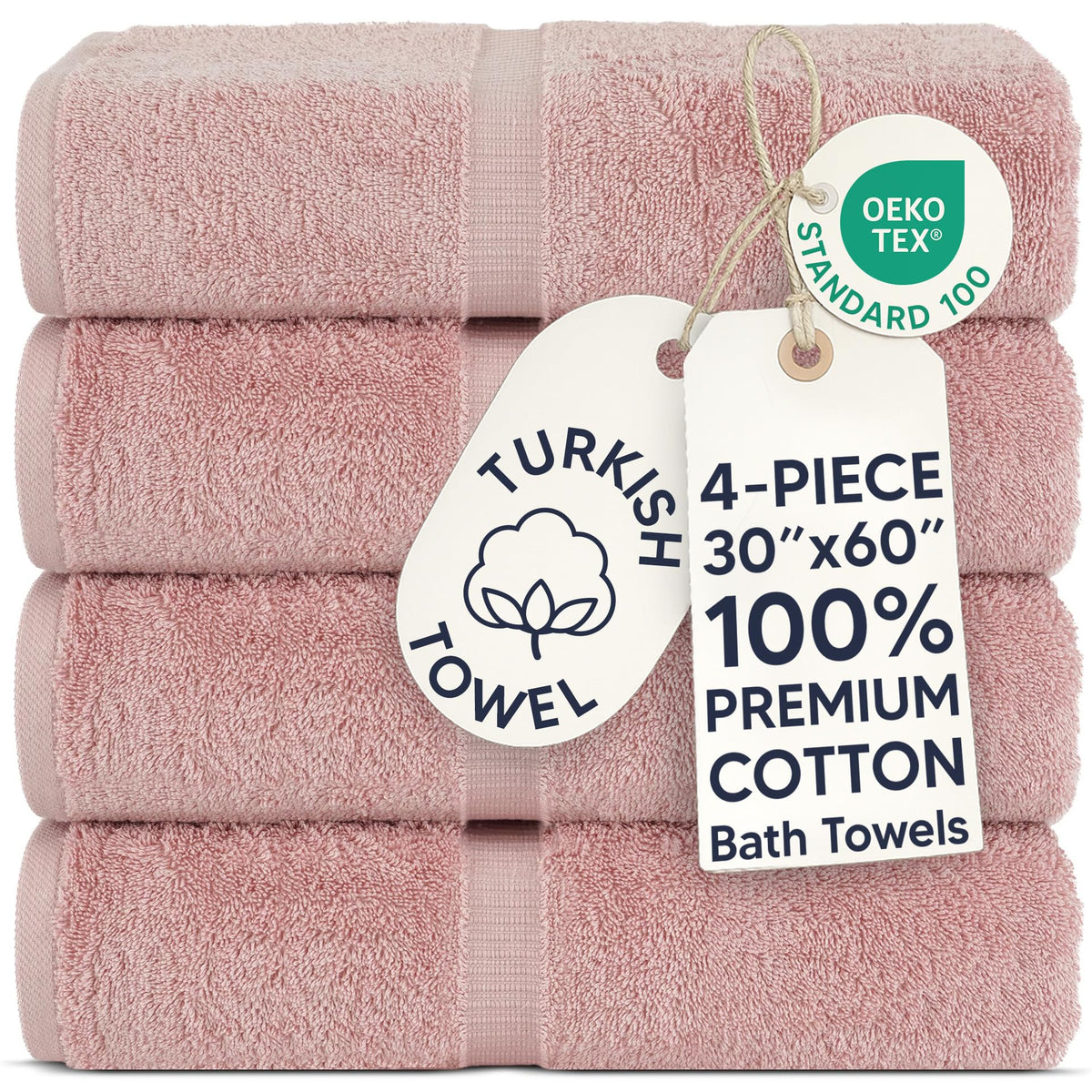 Chakir Turkish Linens 100% Cotton 4-Pack Bath Towels 27x54, Gray