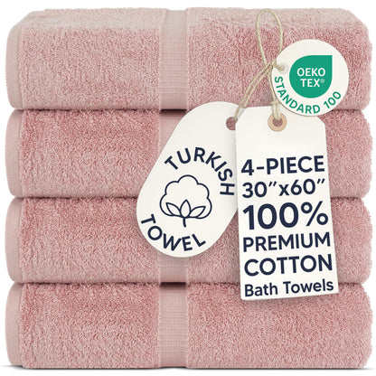 Chakir Turkish Linens 100% Cotton 4-Pack Bath Towels 27x54, Gray