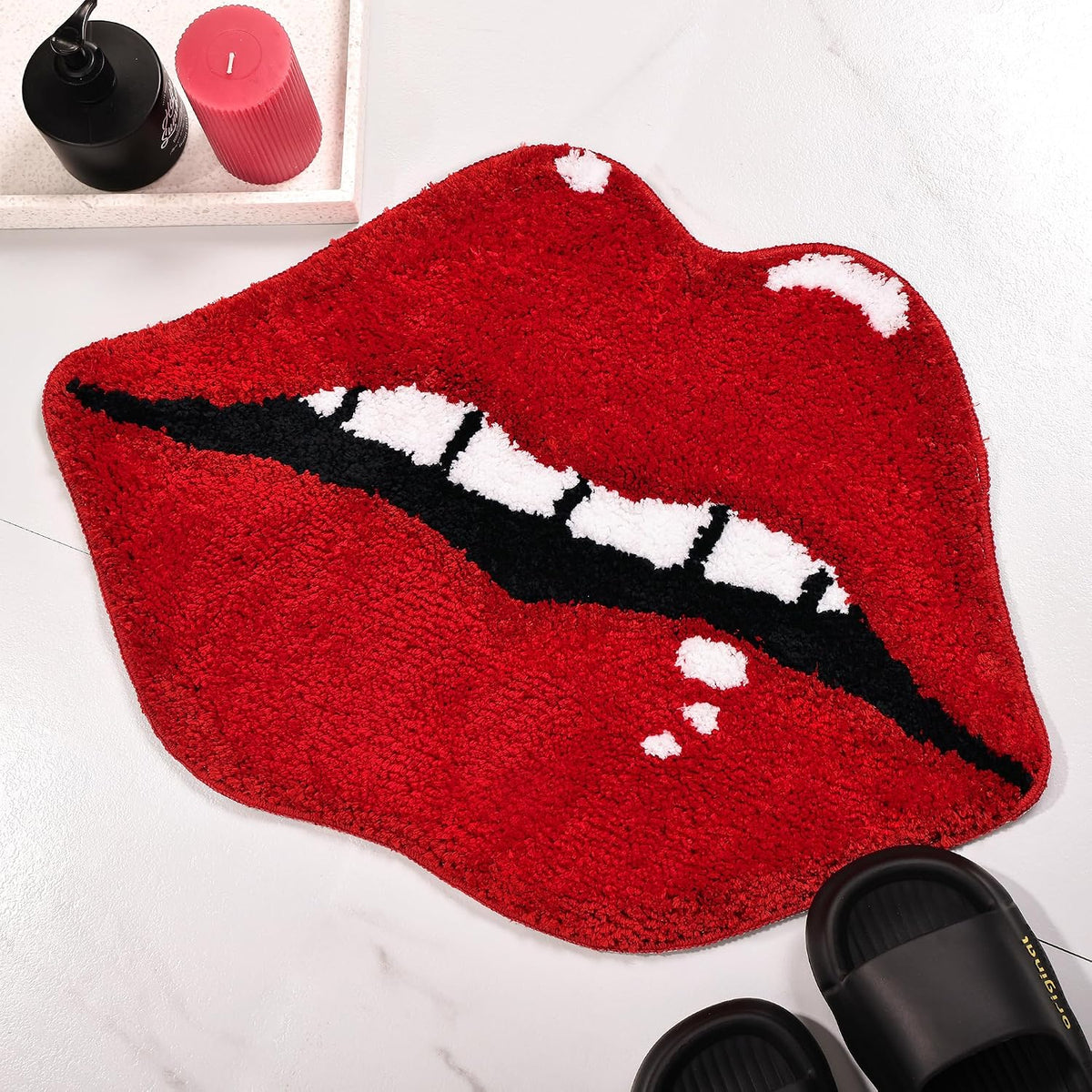 Panstar Lips Shaped Bathroom Rug, Cute Red Bath Mat Non Slip, Absorbent, Plush Shower Rugs For Bathtub