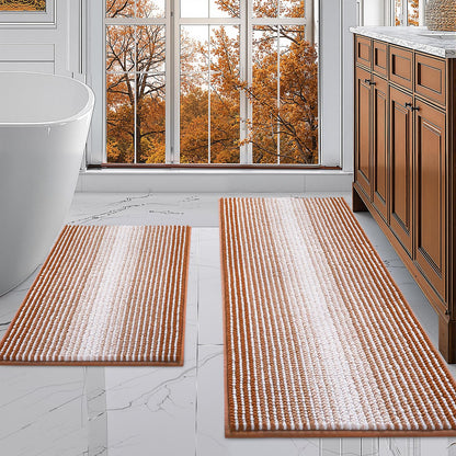 BSICPRO Bathroom Rugs Sets 2 Piece, Non Slip Striped Bath Mats, Fog Blue