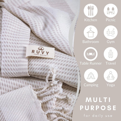 Ruvy Home Basics Turkish Hand Towels for Bathroom Set of 2 | 18"x40", Cotton | Decorative Towel for Bathroom, Kitchen, Dishcloth, Tea, Yoga, Face, Gym - Beige