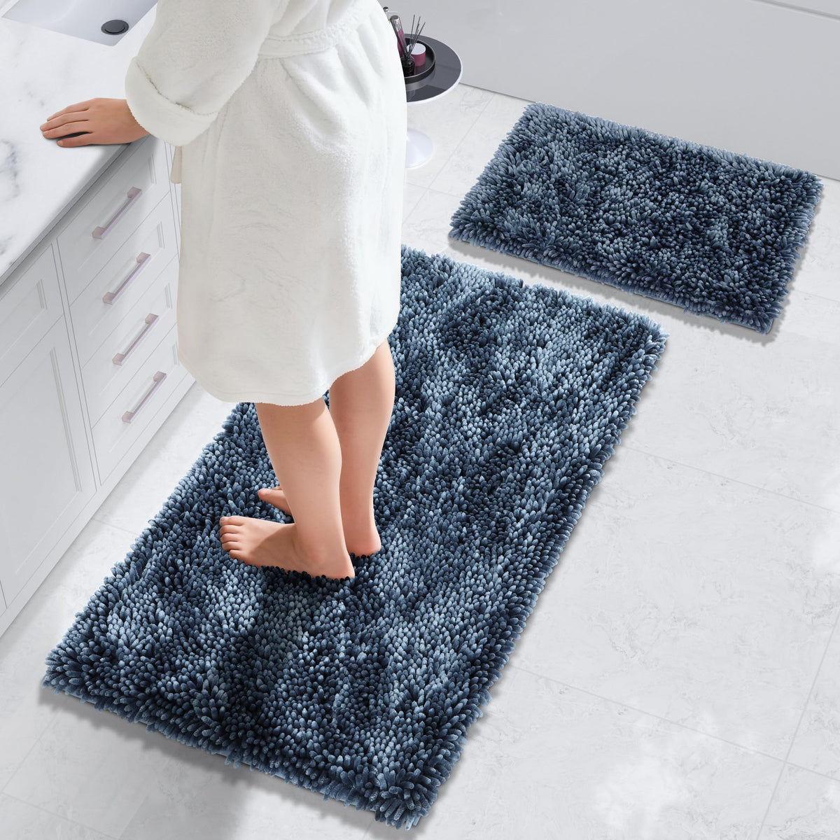 Yimobra Bathroom Rug Set 2 Piece, Luxury Shaggy Bath Mat Set with Non Slip Backing, Ultra Soft & Absorbent Mats for Bathroom Floor, Machine Washable, 31.5"x20"+24"x17", Dark Purple