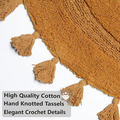 KOEXM Half Circle Boho Bathroom Rugs with Tassels 100% Cotton