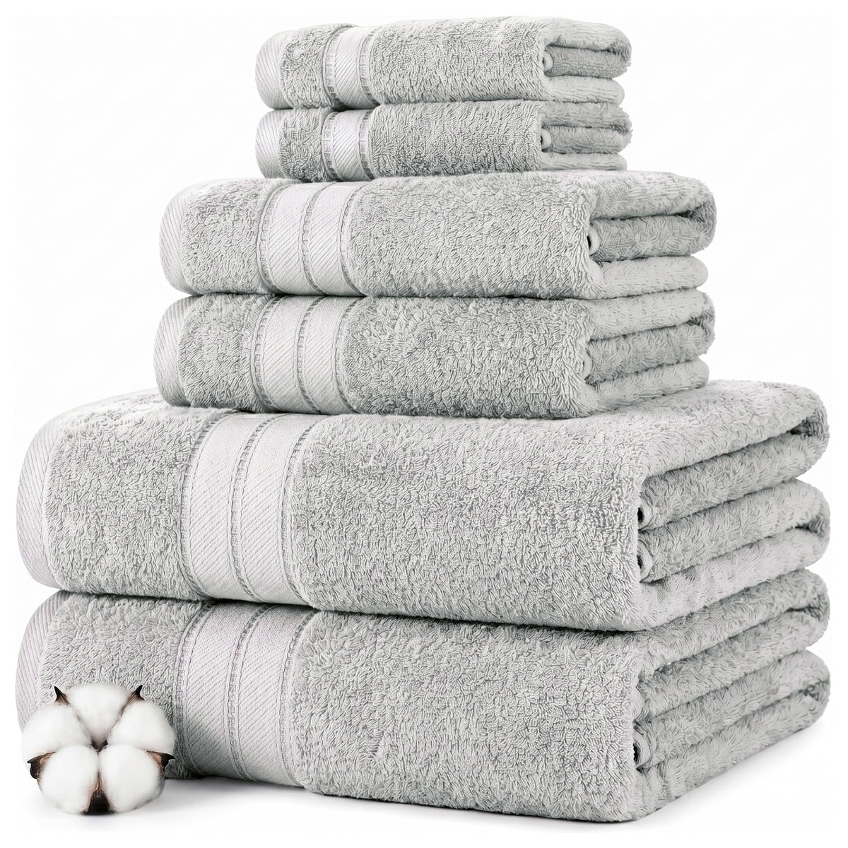 Modern Threads Spun Loft 6 Piece Bath Towel Set – 2 Bath Towels, 2 Hand Towels & 2 Washcloths – 100% Cotton, 600 GSM, Plush, Soft & Absorbent (Blush)