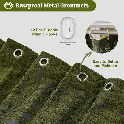 Olive Green Shower Curtain Lace Tropical Plant Textured Shower Curtain Sheer Farmhouse Fabric Shower Curtains for Bathroom 72 x 72