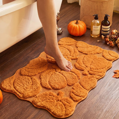 Luxury Fall Autumn Beige Cream Pumpkin Bathroom Mat, 17"x25" Extra Soft and Absorbent Microfiber Bath Rug, Non-Slip TPR Back, Plush Shaggy Bath Carpet for Floor