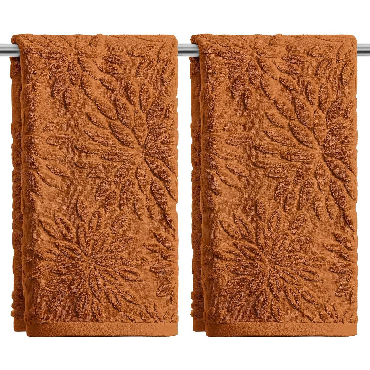 Artoid Mode 2 Pcs Olive Green 3D Dahlia Floral Jacquard Hand Towels for Bathroom, Cotton Soft Absorbent Bathroom Decor Towels, 13.7 x 29.5 Inch