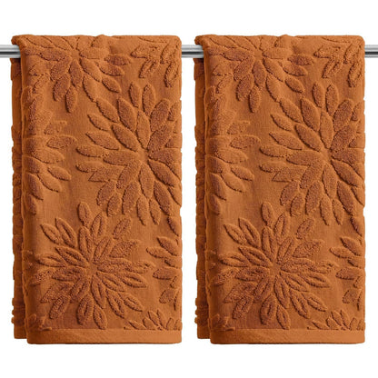 Artoid Mode 2 Pcs Olive Green 3D Dahlia Floral Jacquard Hand Towels for Bathroom, Cotton Soft Absorbent Bathroom Decor Towels, 13.7 x 29.5 Inch