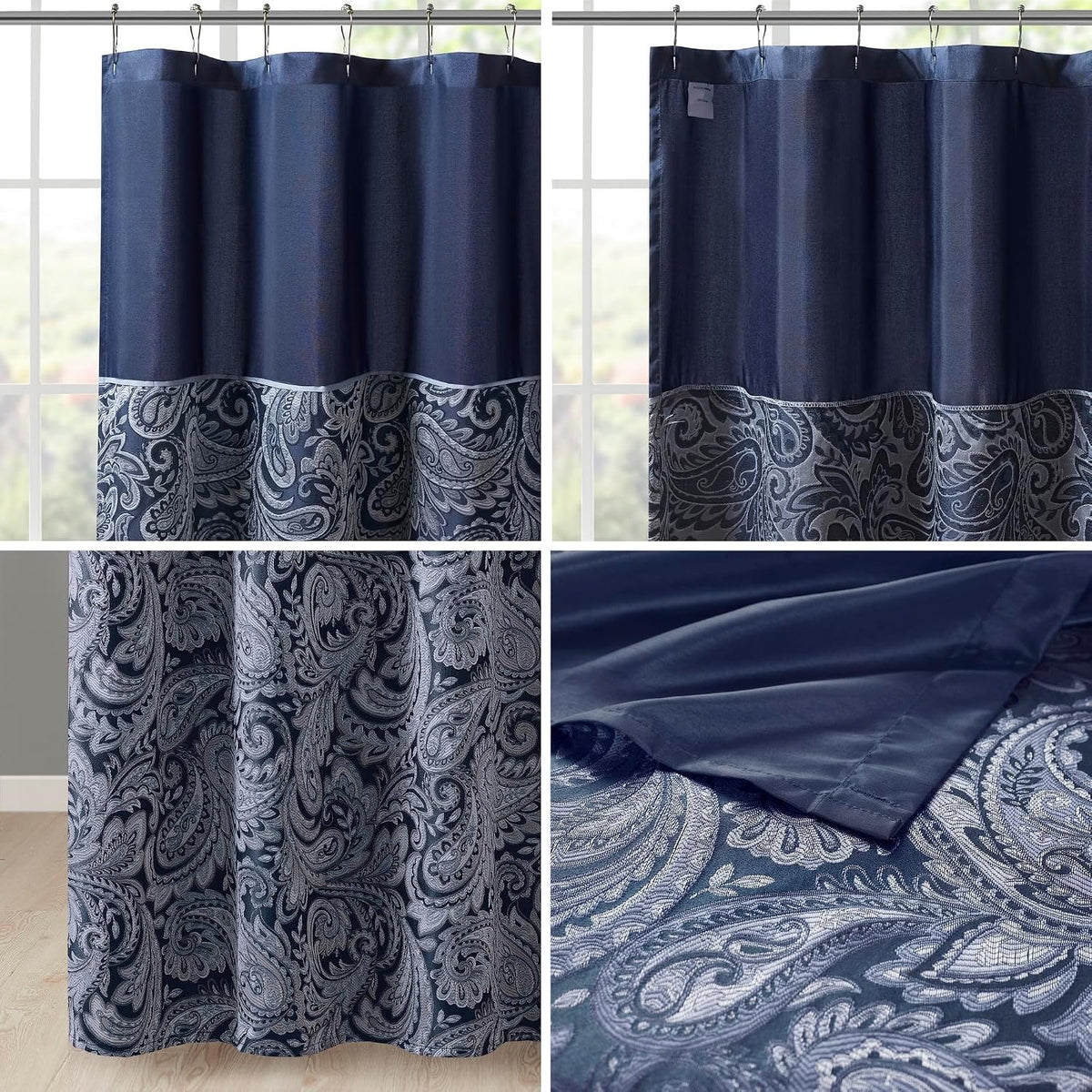 Madison Park Aubrey Shower Curtain for Bathroom, Jacquard, 72 x 72, Navy