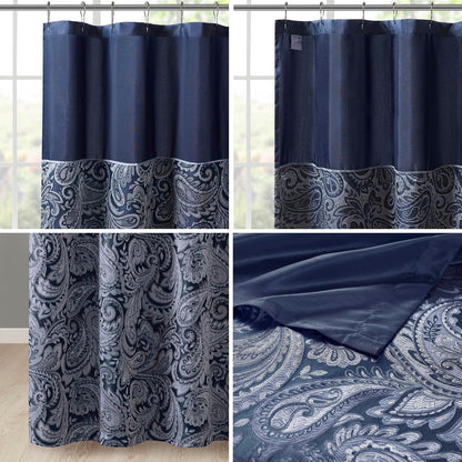 Madison Park Aubrey Shower Curtain for Bathroom, Jacquard, 72 x 72, Navy