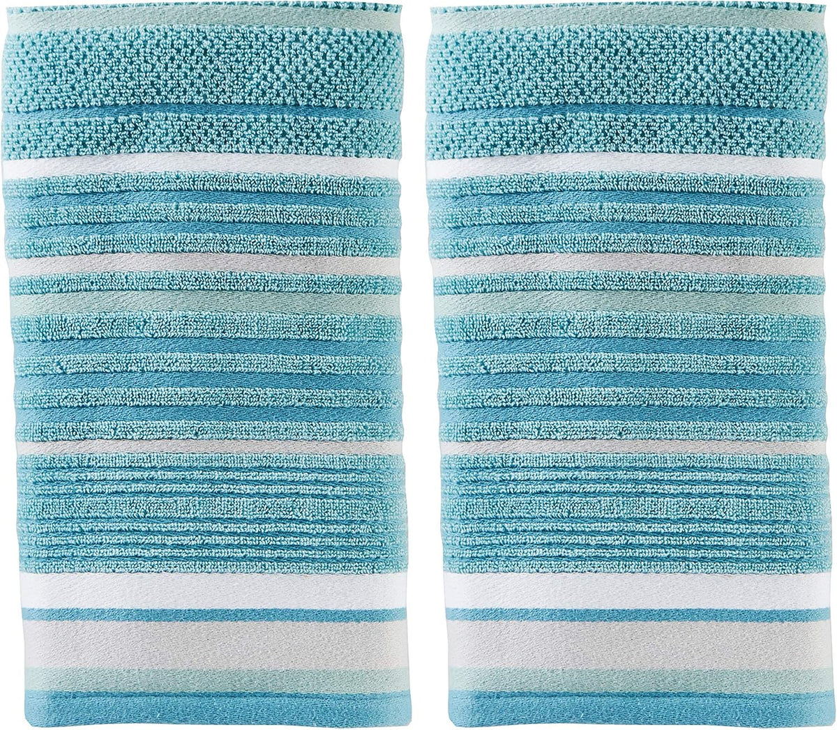 SKL Home Seabrook Stripe Hand Towel Set-2pc, Premium 100% Cotton, Teal