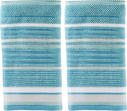 SKL Home Seabrook Stripe Hand Towel Set-2pc, Premium 100% Cotton, Teal