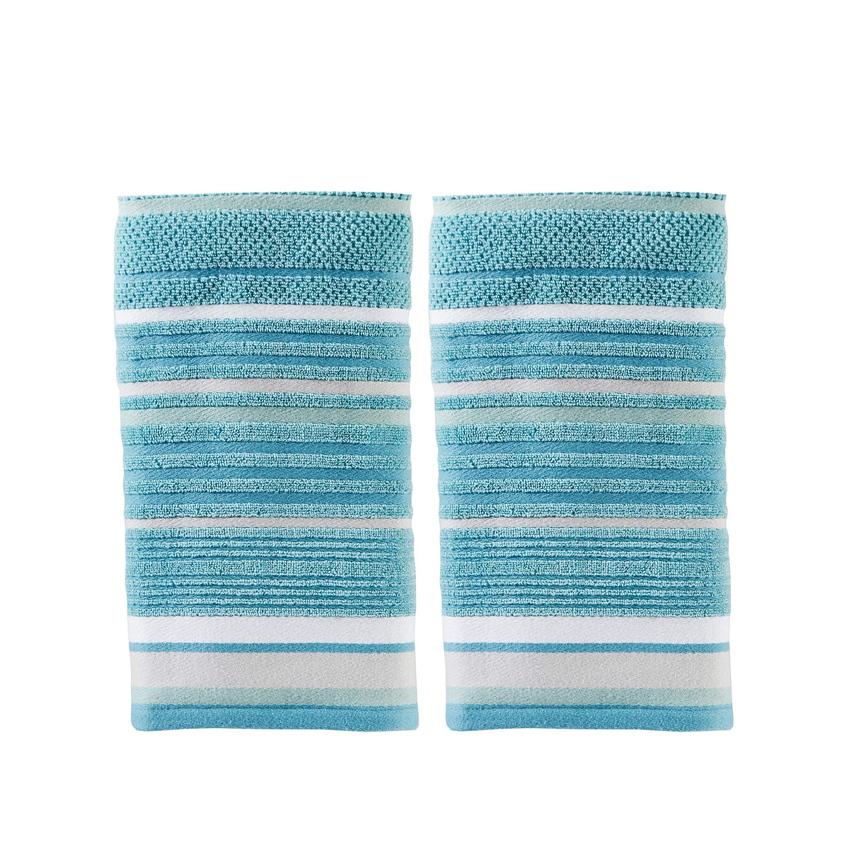 SKL Home Seabrook Stripe Hand Towel Set-2pc, Premium 100% Cotton, Teal