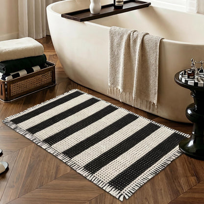 MatEssenz Waffle Bath Mat, 20x32, Black White