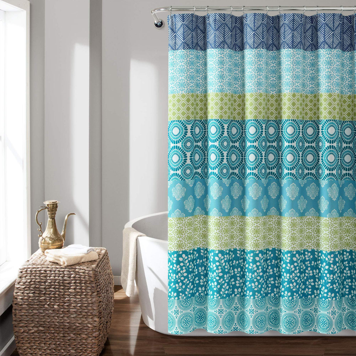 Lush Decor Bohemian Stripe Shower Curtain, 72" W x 72" L, Fuchsia & Orange - Bathroom Curtain - Striped Shower Curtain - Boho Decor - Fabric Shower Curtains