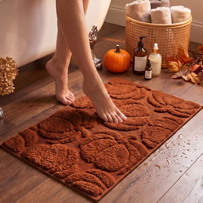 Luxury Fall Autumn Beige Cream Pumpkin Bathroom Mat, 17"x25" Extra Soft and Absorbent Microfiber Bath Rug, Non-Slip TPR Back, Plush Shaggy Bath Carpet for Floor