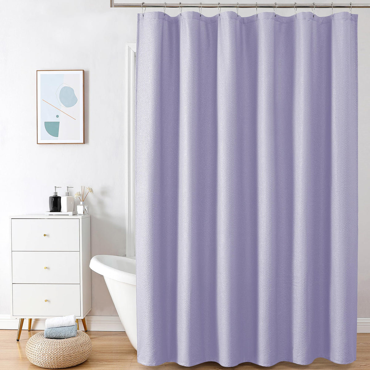 OVZME Berry Cute Shower Curtain, Embossed Textured Fabric Shower Curtain for Bathroom - Soft Cloth & Hotel Spa Luxury, Water Repellent, Machine Washable Shower Curtain, 72X72, Glacier Blue