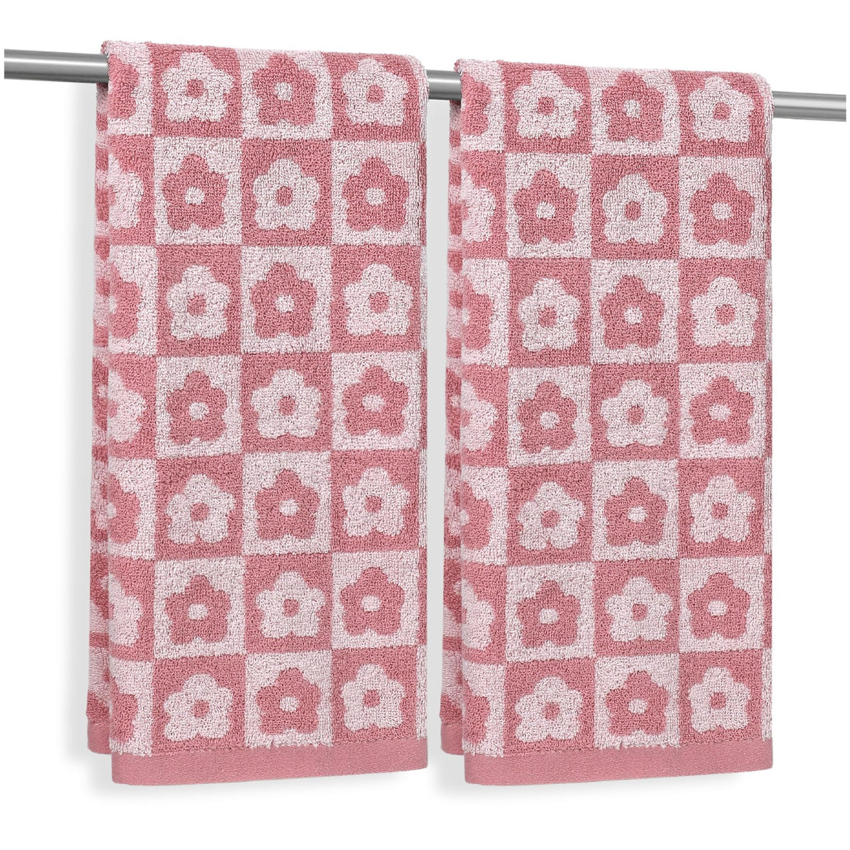Jacquotha Pink Checkered Floral Hand Towels