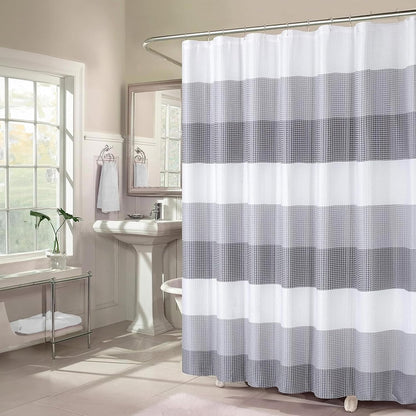 Dainty Home Ombre Waffle Weave Shower Curtain 70 x 72 Grey Textured Fabric Shower Curtain, Hotel Style Waffle Weave Bathroom Curtain, Water Resistant Polyester Ombre Shower Curtain