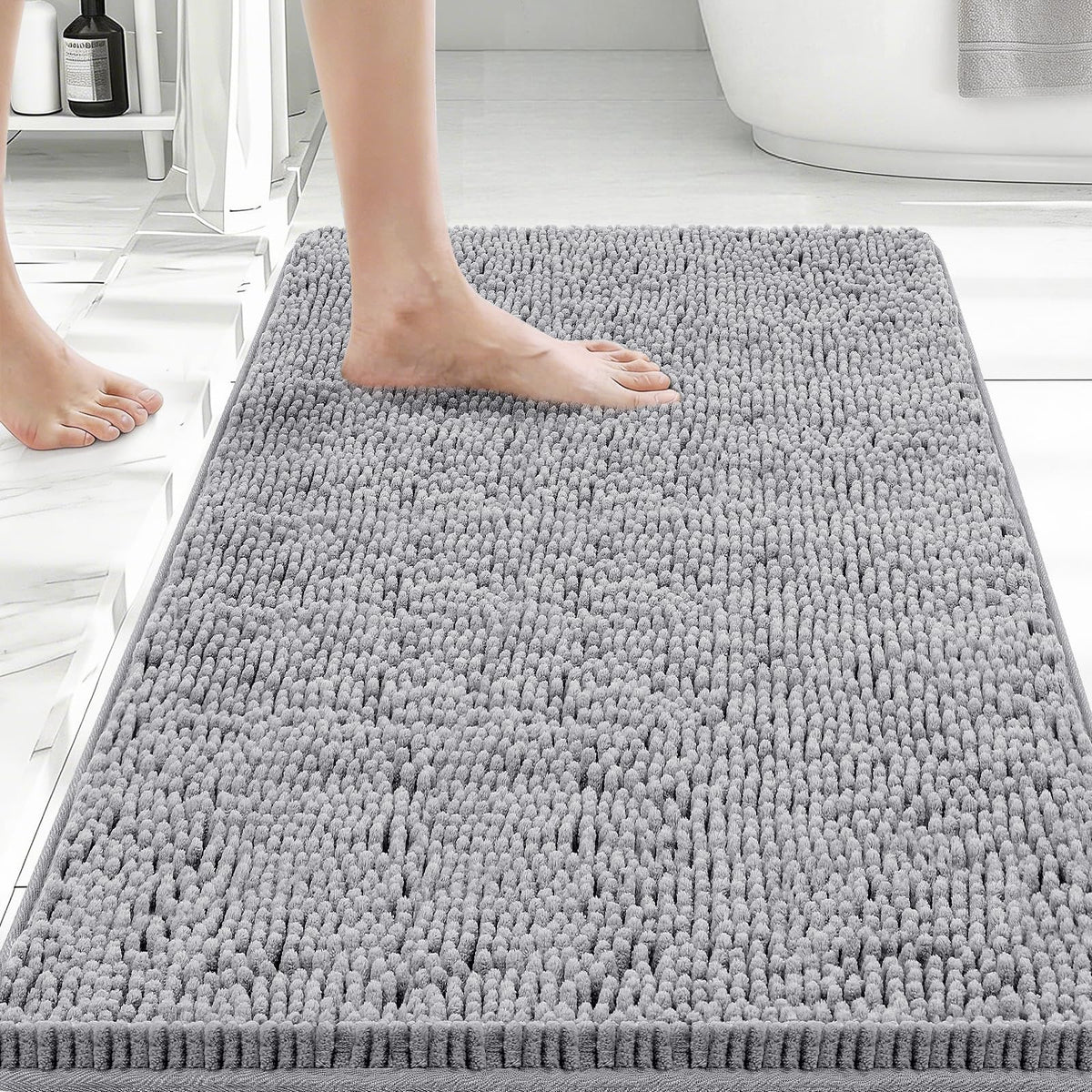 Bcoimo Bath Rug Mat,Sage Chenille High Absorbent Long Bathroom Runner Rugs