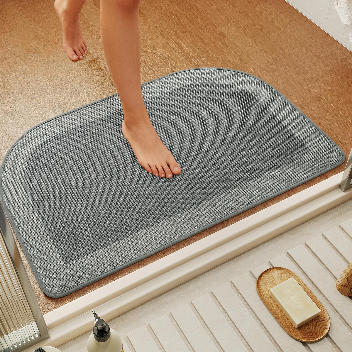 YDKGL Half Circle Bath Mat, Non Slip Thin Bathroom Rugs, Brown 16x24