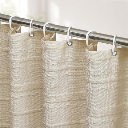 Extra Long White Shower Curtain Boho, 72 x 84 Cotton Blend Waffle Weave Stripe Textured Heavy Duty, Fabric Shower Curtain for Bathroom, Hotel, Washable