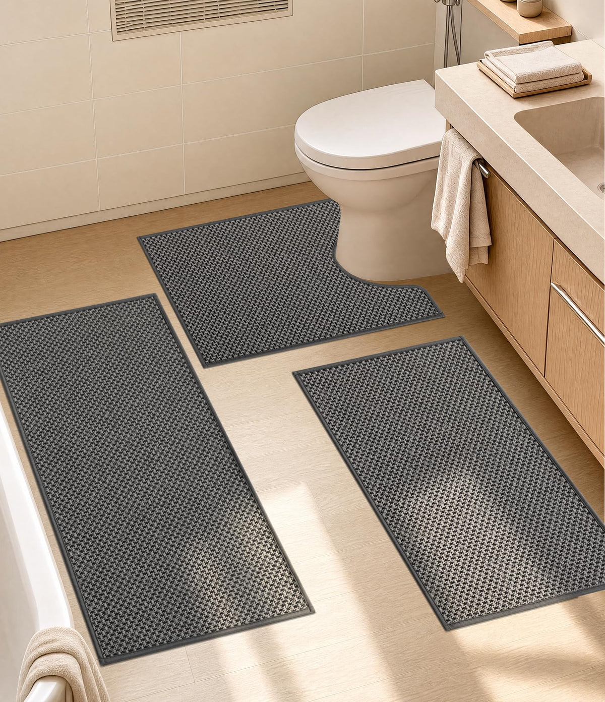 YIHOUSE Black Bathroom Rugs Sets 2 Pieces,Thin Bath Mat Quick Dry