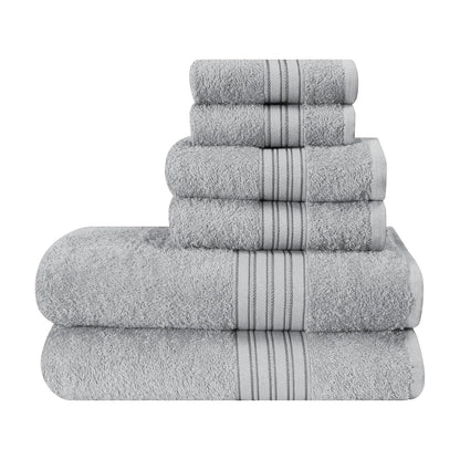 BOUTIQUO 6 Pack Cotton Towel Set, Contains 2 Bath Towels 28x55 inch, 2 Hand Towels 16x24 inch & 2 Wash Coths 12x12 inch, Ideal Everyday use, Ultra Soft Compact & Lightweight - Purple