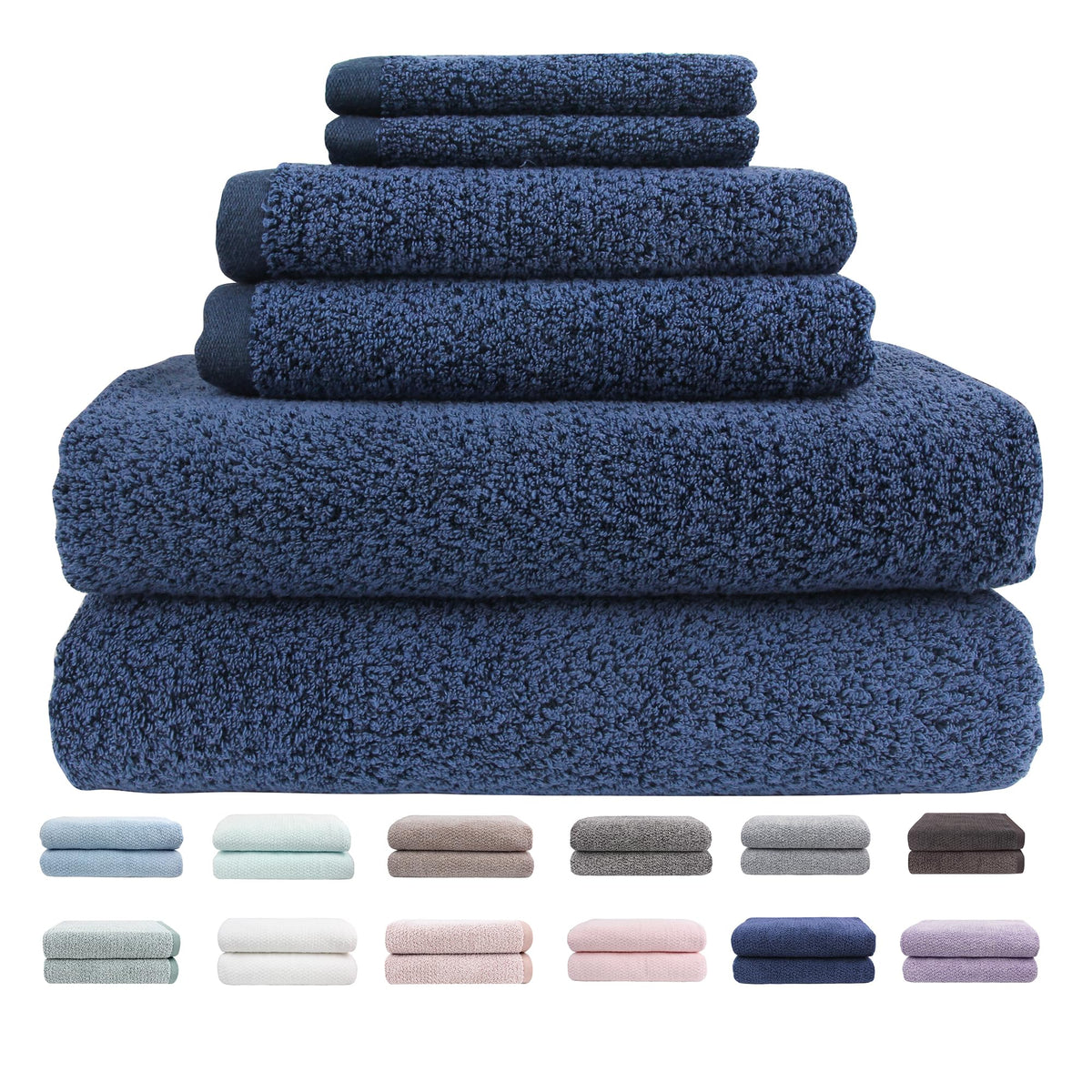 Everplush Diamond Jacquard 6 Pieces Bath Towel Set, Luxury Super Soft Oversized Towels, Highly Absorbent Diamond Jacquard Quick Dry Bath Towel for Bathroom Navy Blue Towel Set
