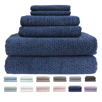 Everplush Diamond Jacquard 6 Pieces Bath Towel Set, Luxury Super Soft Oversized Towels, Highly Absorbent Diamond Jacquard Quick Dry Bath Towel for Bathroom Navy Blue Towel Set