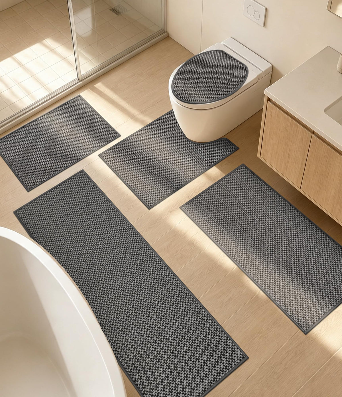 YIHOUSE Black Bathroom Rugs Sets 2 Pieces,Thin Bath Mat Quick Dry