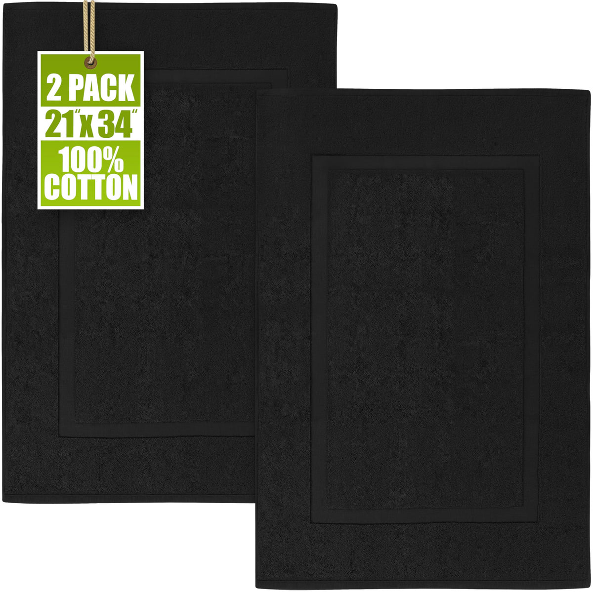 Utopia Towels Cotton Bath Mat, 21x34 in, 2 Pack, Black