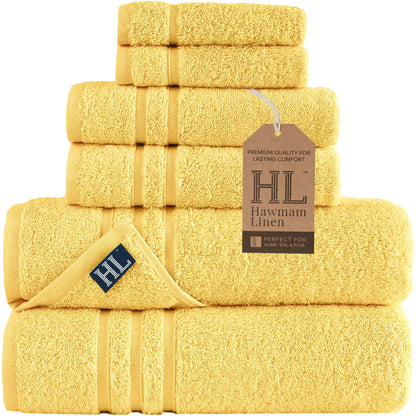 Hawmam Linen Cream 6 Piece Bath Towels Set for Bathroom Original Turkish Cotton Soft, Absorbent and Premium 2 Bath Towels, 2 Hand Towels, 2 Washcloths (Sea Salt)