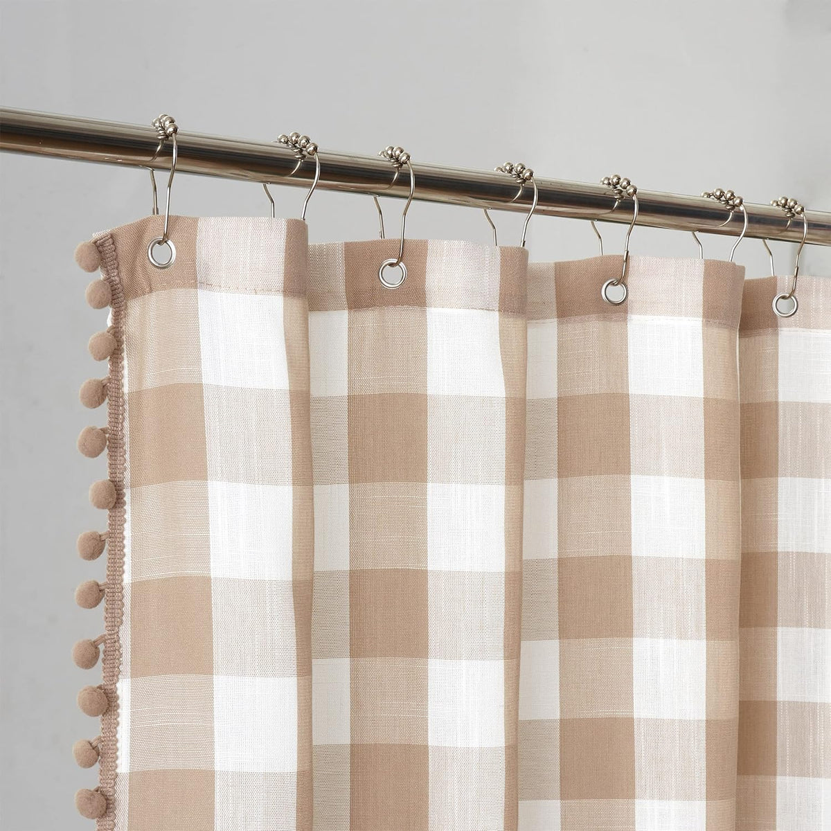 Tan and White Buffalo Plaid Boho Shower Curtain for Bathroom 72” x 72”