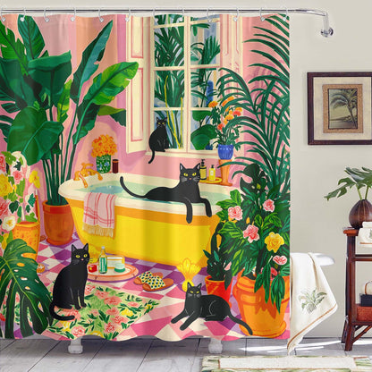 Accnicc Cute Cat Shower Curtain Funny Fun Cool Cats Monet Shower Curtains for Bathroom Water Lilies Waterproof Fabric Bath Curtain Decor 72 X 72 Inch