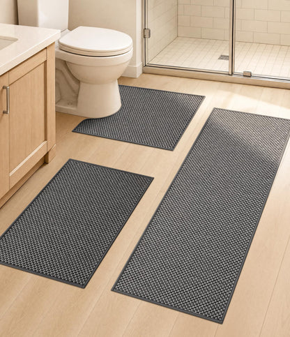 YIHOUSE Black Bathroom Rugs Sets 2 Pieces,Thin Bath Mat Quick Dry