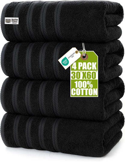 Utopia Towels 4 Pack XL Bath Towels, 30x60 in, Cotton, Grey