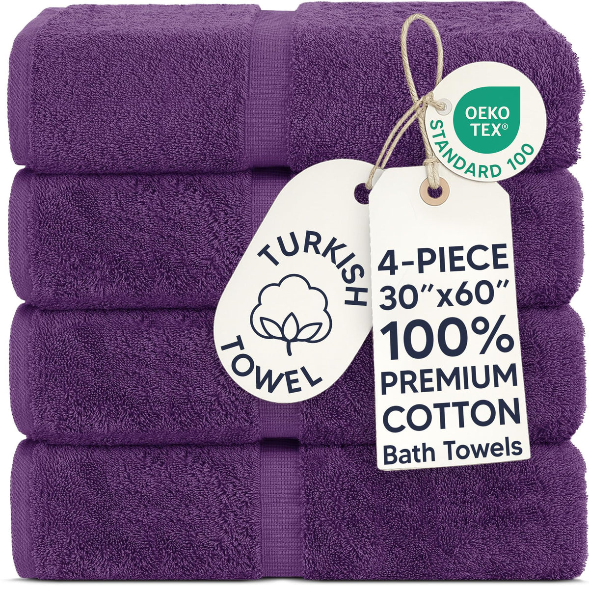 Chakir Turkish Linens 100% Cotton 4-Pack Bath Towels 27x54, Gray