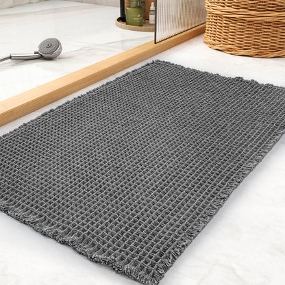 tchdio Waffle Bath Mat-Runner Rug, Super Absorbent Non Slip Bath Mats for Bathroom Machine Washable Long Rugs with Tassels, Bath Rugs for Bathroom Floor Beside Tub, 2' x 6'