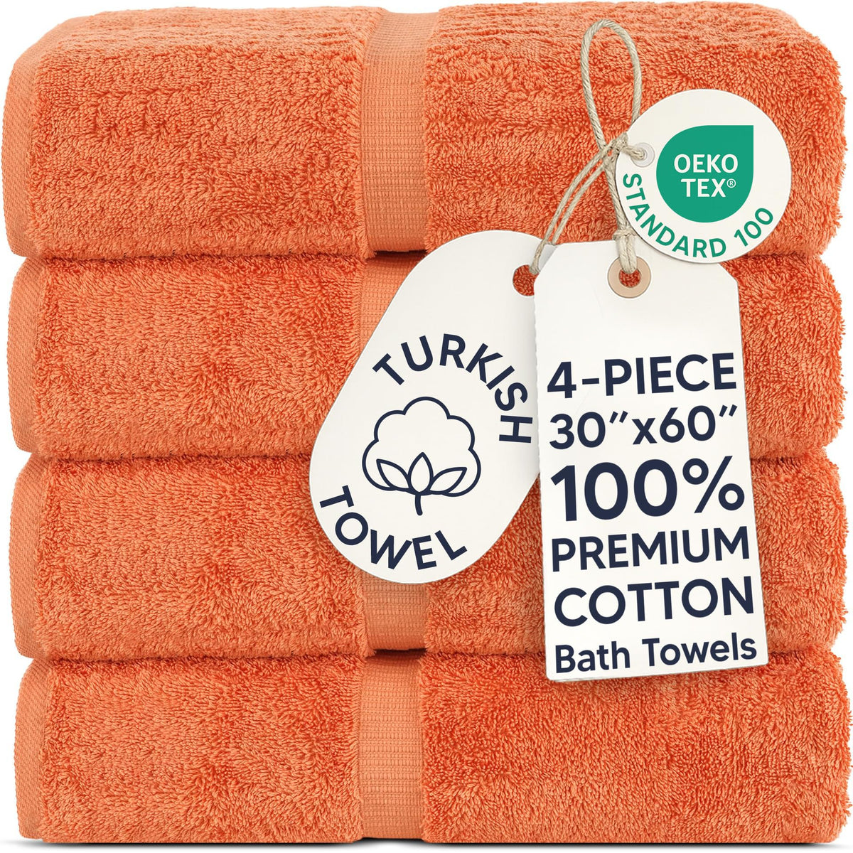 Chakir Turkish Linens 100% Cotton 4-Pack Bath Towels 27x54, Gray
