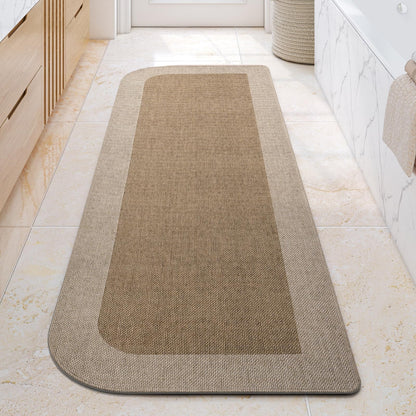 YDKGL Half Circle Bath Mat, Non Slip Thin Bathroom Rugs, Brown 16x24