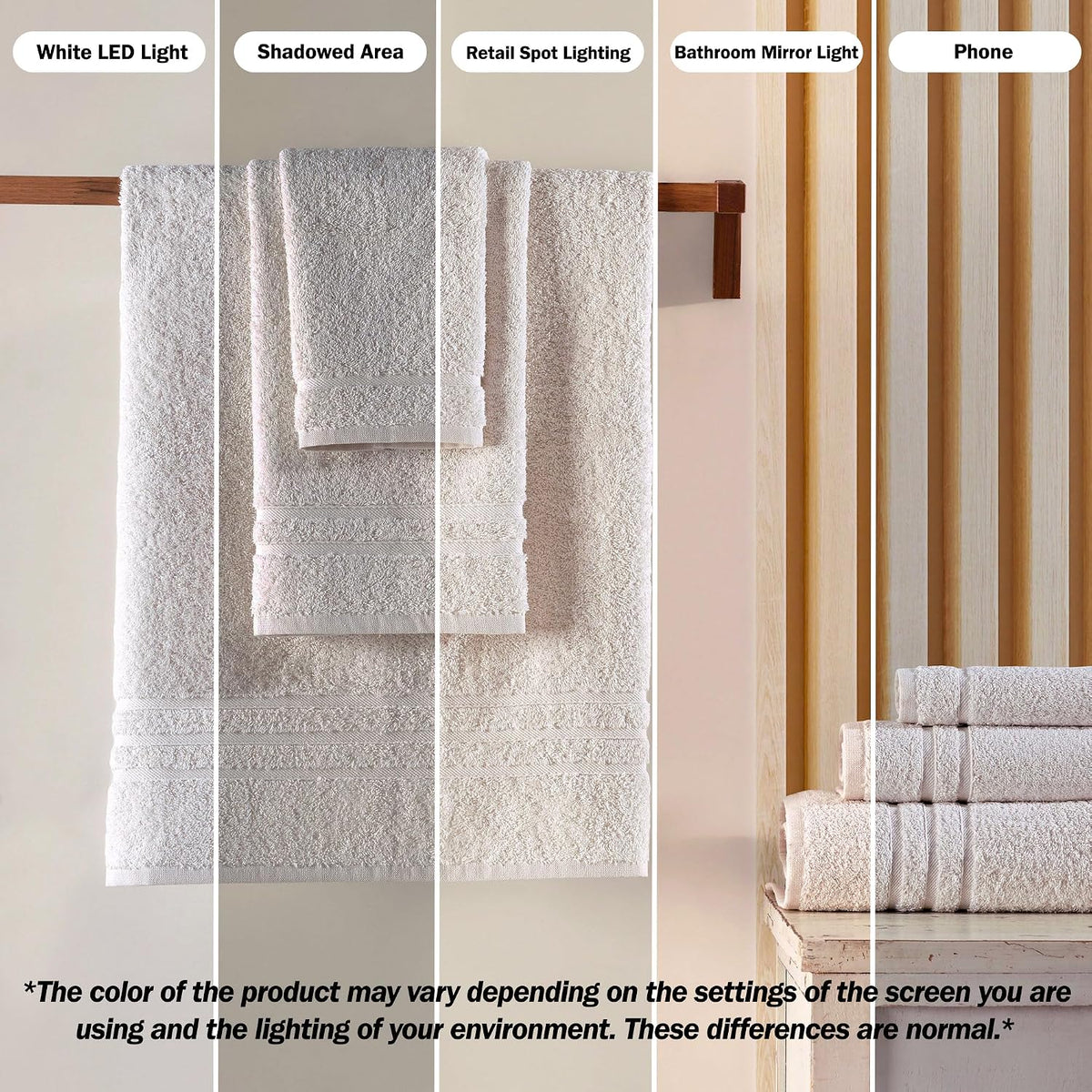 Hawmam Linen Cream 6 Piece Bath Towels Set for Bathroom Original Turkish Cotton Soft, Absorbent and Premium 2 Bath Towels, 2 Hand Towels, 2 Washcloths (Sea Salt)