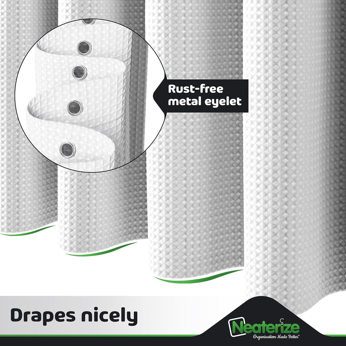 NEATERIZE Stall Shower Curtain White - Hotel Style Shower Curtains for Bathroom with Waffle Design, 36x72 Inches - White Fabric Shower Curtain - Cortinas de Baño Elegantes