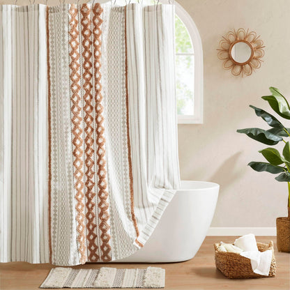 INK+IVY Imani Tufted Chenille 100% Cotton Shower Curtains Machine Washable, Modern Home Bathroom Décor Bathtub Privacy Screen, 72" x 72", Ivory